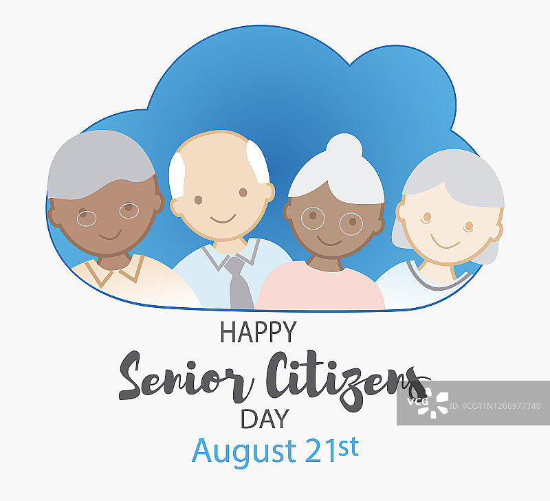 快乐的老年人日向量。可爱的老年人插图。8月21日。图片素材