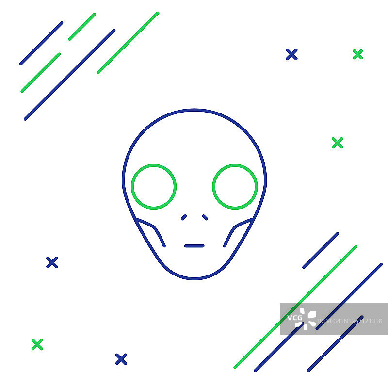 线异形图标隔离在白色背景。外星人的脸或头标志。色彩斑斓的轮廓的概念。向量图片素材