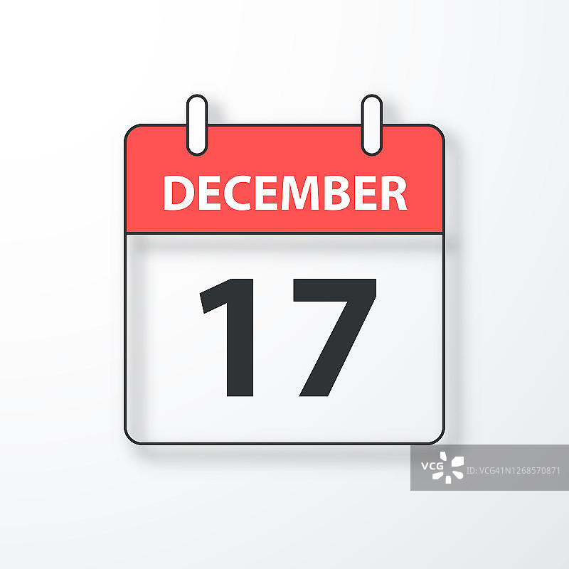 12月17日-每日日历-黑色轮廓与阴影在白色的背景图片素材