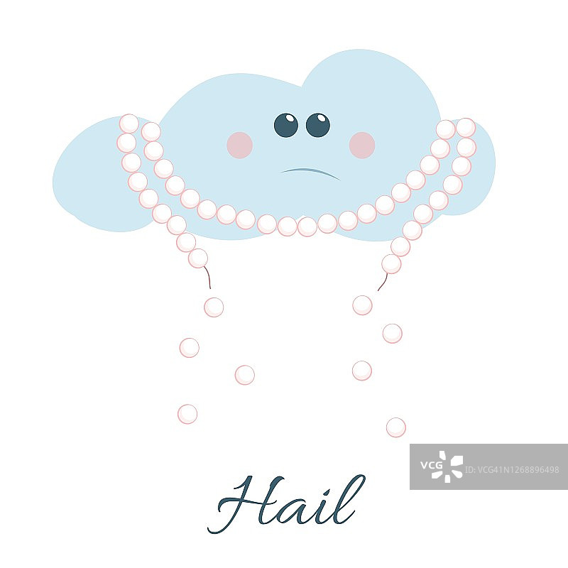 可爱的卡通天气图标，悲伤的拟人云戴着破碎的珍珠珠子象征冰雹图片素材