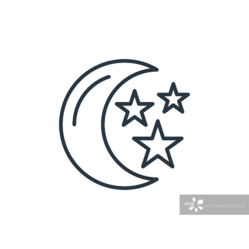月亮和星星矢量图标孤立在白色背景。轮廓，细线月亮和星星图标用于网站设计和移动，应用程序开发。细线月亮和星星轮廓图标矢量。图片素材