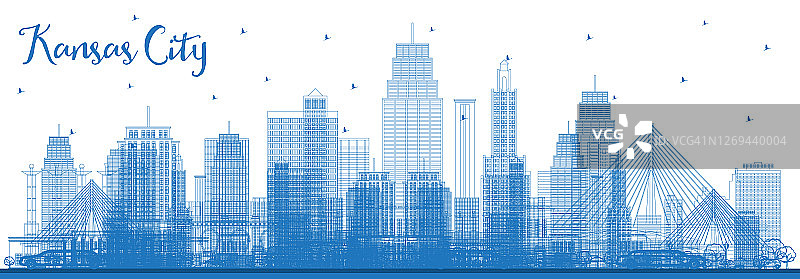 密苏里州堪萨斯城的蓝色建筑轮廓线。图片素材
