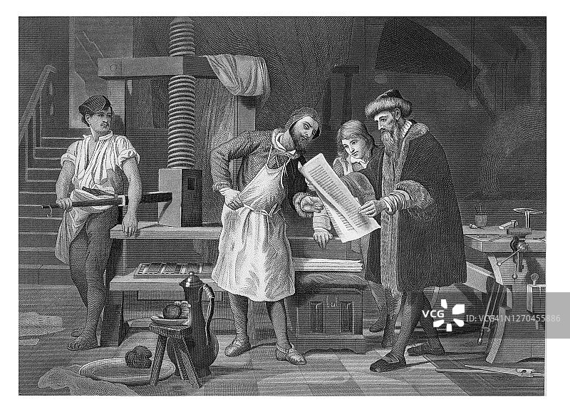 约翰内斯·古腾堡是德国的铁匠、金匠、发明家、印刷工和出版人，是他把印刷术引进了欧洲图片素材