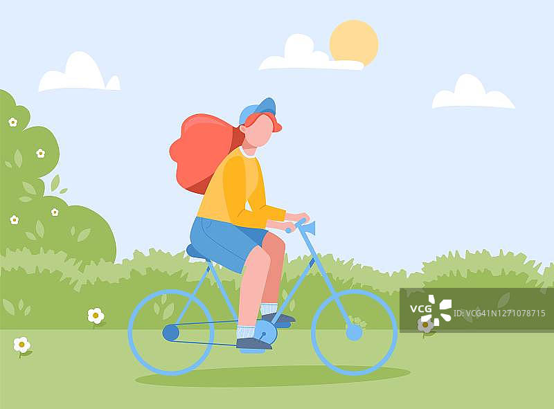 快乐的女孩骑自行车。矢量图图片素材