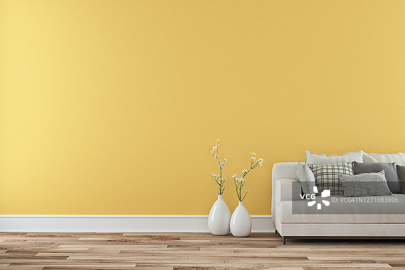优雅的客厅与白色沙发部分视图-彩色墙壁背景库存照片图片素材
