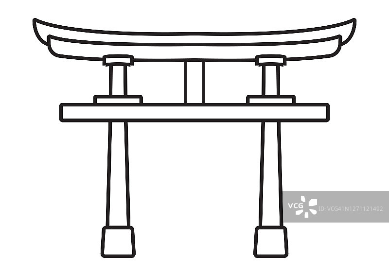 神道神社门或牌坊线艺术图标的应用程序或网站图片素材