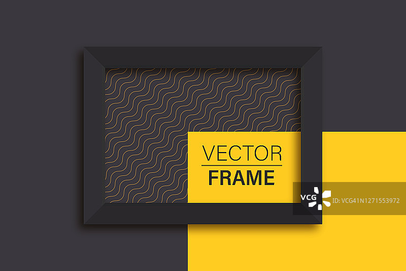 抽象的框架。平铺黑色框架。框架模型模板上孤立的黑暗背景。黑色和黄色。矢量图图片素材