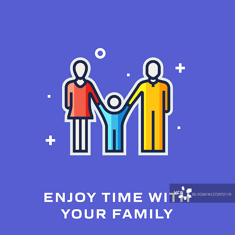 享受与你的家人的时间直线图标，轮廓矢量符号插图。图片素材