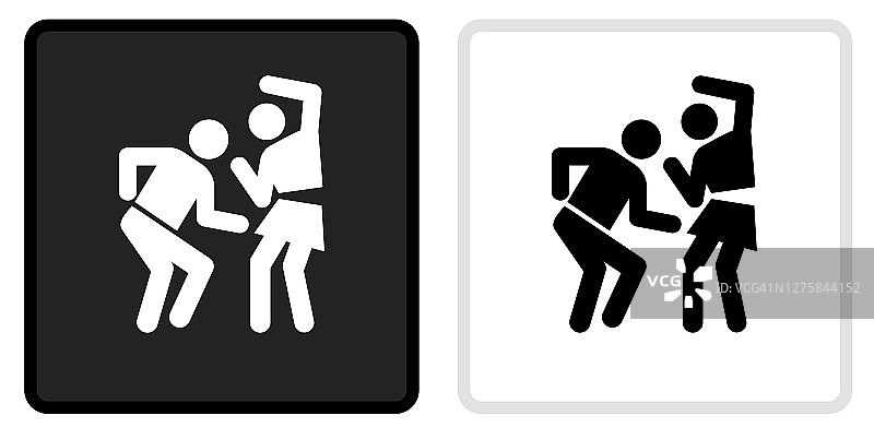 男人和女人跳舞图标上的黑色按钮与白色翻转图片素材