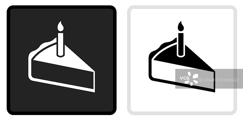 生日蛋糕切片图标上的黑色按钮与白色翻转图片素材