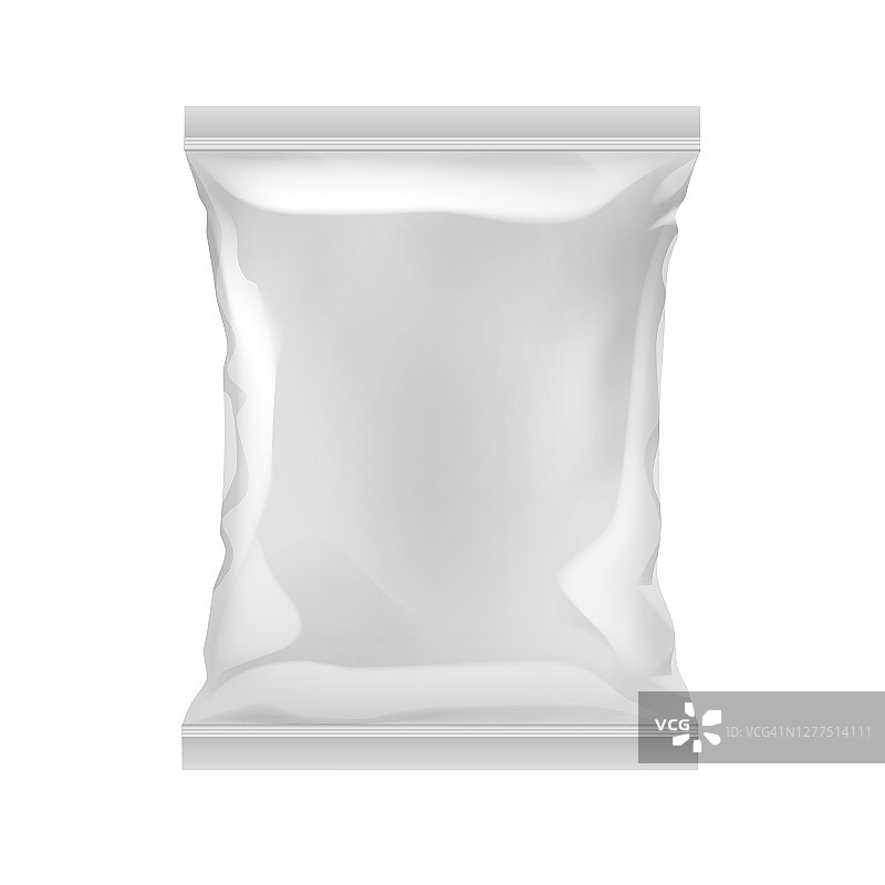 矢量垂直密封空塑料箔袋包装设计与光滑的边缘关闭隔离在白色的背景图片素材