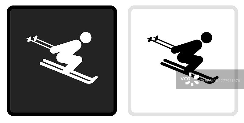 滑雪下山图标上的黑色按钮与白色翻转图片素材