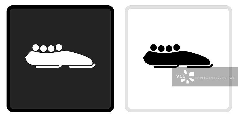 有舵雪橇和运动员图标上的黑色按钮与白色翻转图片素材