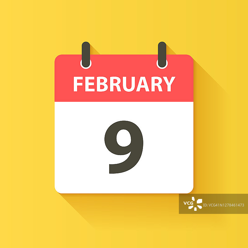 2月9日-每日日历图标在平面设计风格图片素材