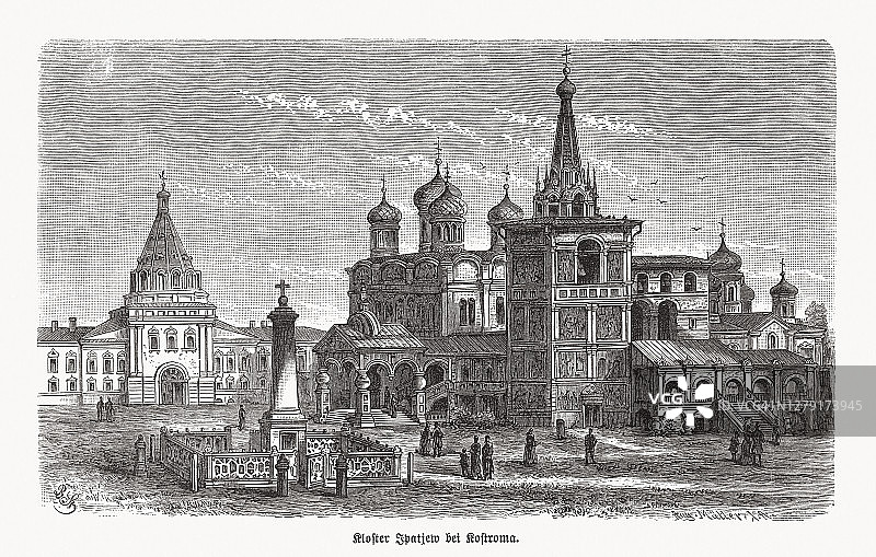 俄国科斯特罗马的伊帕提耶夫斯基修道院，木刻，1893年出版图片素材