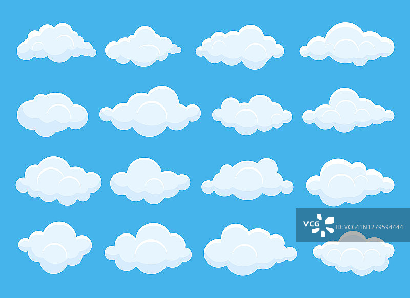 一套白云矢量设计插图孤立在蓝天图片素材
