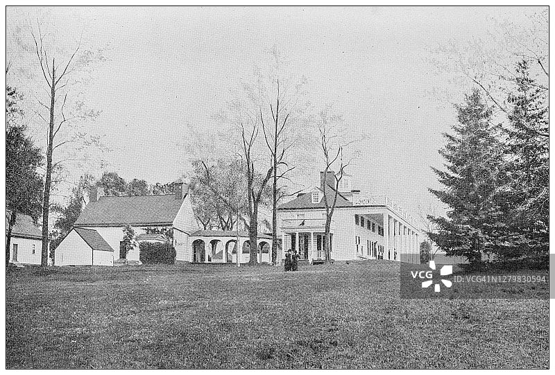 美国华盛顿的古老黑白照片:乔治·华盛顿的宅邸，芒特弗农图片素材
