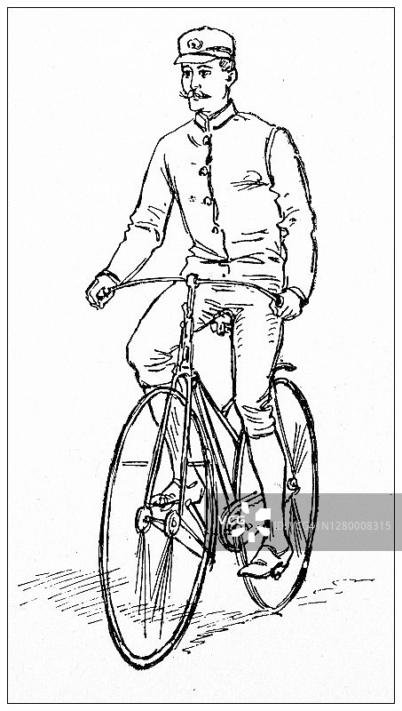加拿大蒙特利尔的古董插图:自行车图片素材