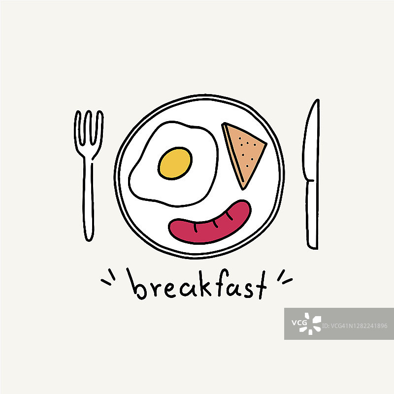 早上好，早餐海报，手绘线条艺术风格矢量插图。图片素材