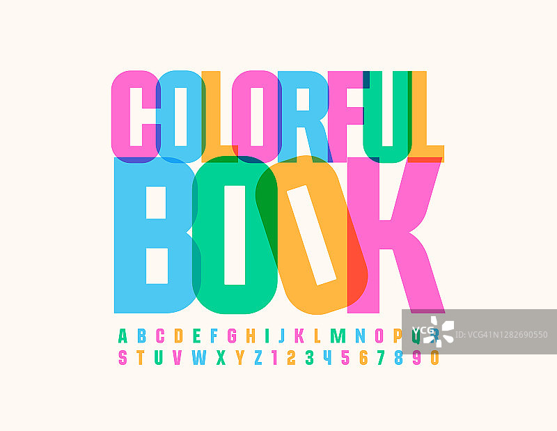 矢量鲜艳的标志彩色书。创意字母和数字图片素材