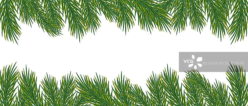 冷杉枝孤立在白色背景上。背景，边框或框架与圣诞树的树枝。花环，节日的装饰。新年和圣诞节图片素材