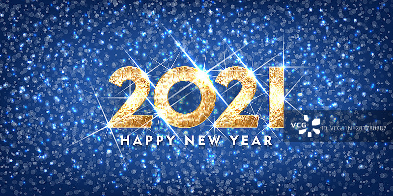 2021新年快乐。贺卡的黄金设计。黄金闪光模式。新年横幅与2021数字在明亮的背景快乐。矢量图图片素材