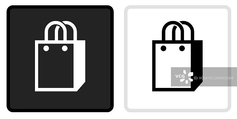 商店袋图标上的黑色按钮与白色翻转图片素材