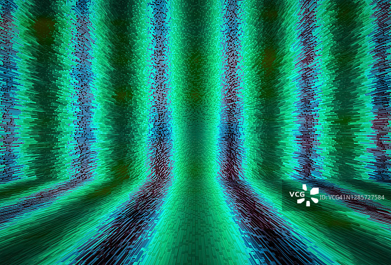 绿色直线灯光轨迹，数据网络未来技术在计算机图形背景图像上的连接渲染。图片素材