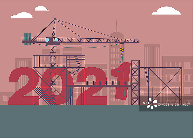2021年新年元素设计，2021年施工现场正在施工中。图片素材