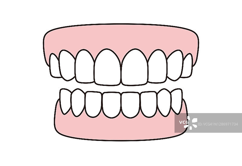 微笑的嘴与牙齿图标上的白色背景，矢量插图图片素材