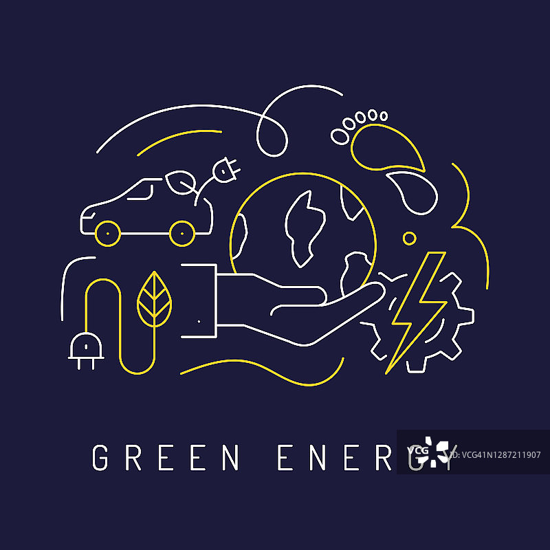 绿色能源概念，现代线条艺术图标背景。线性风格矢量插图。图片素材