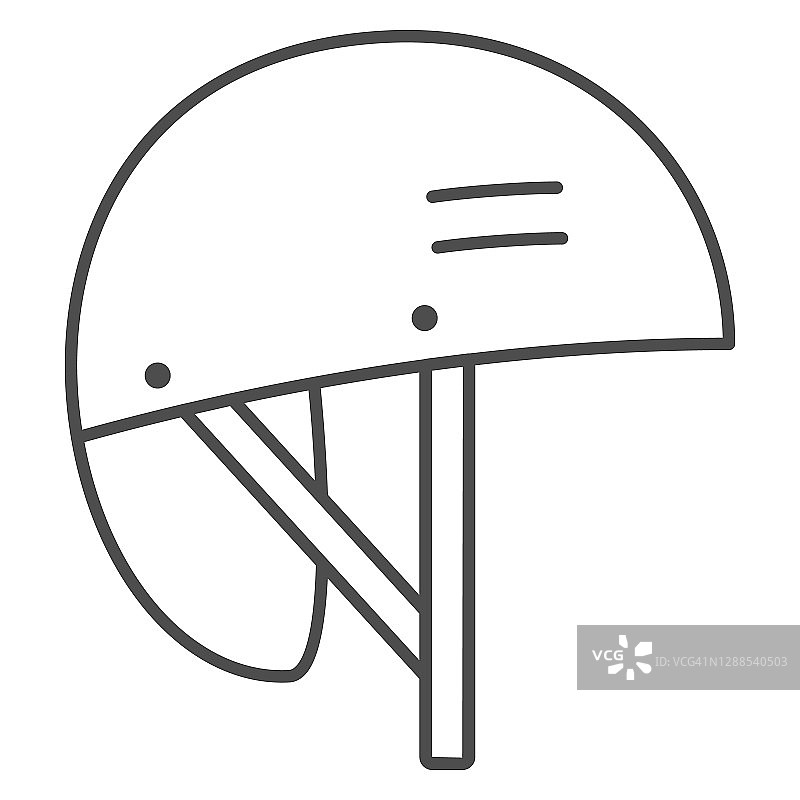 保护滑雪板头盔细线图标，世界滑雪板日概念，滑雪头盔标志上的白色背景，运动头盔图标在轮廓风格的移动和网页设计。矢量图形。图片素材