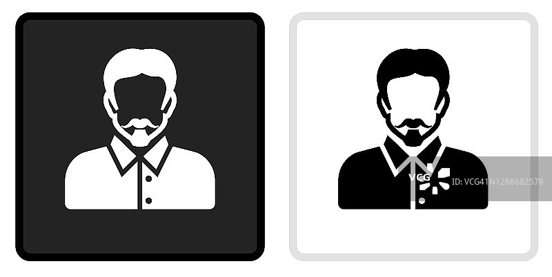 男人的脸肖像图标上的黑色按钮与白色翻转图片素材