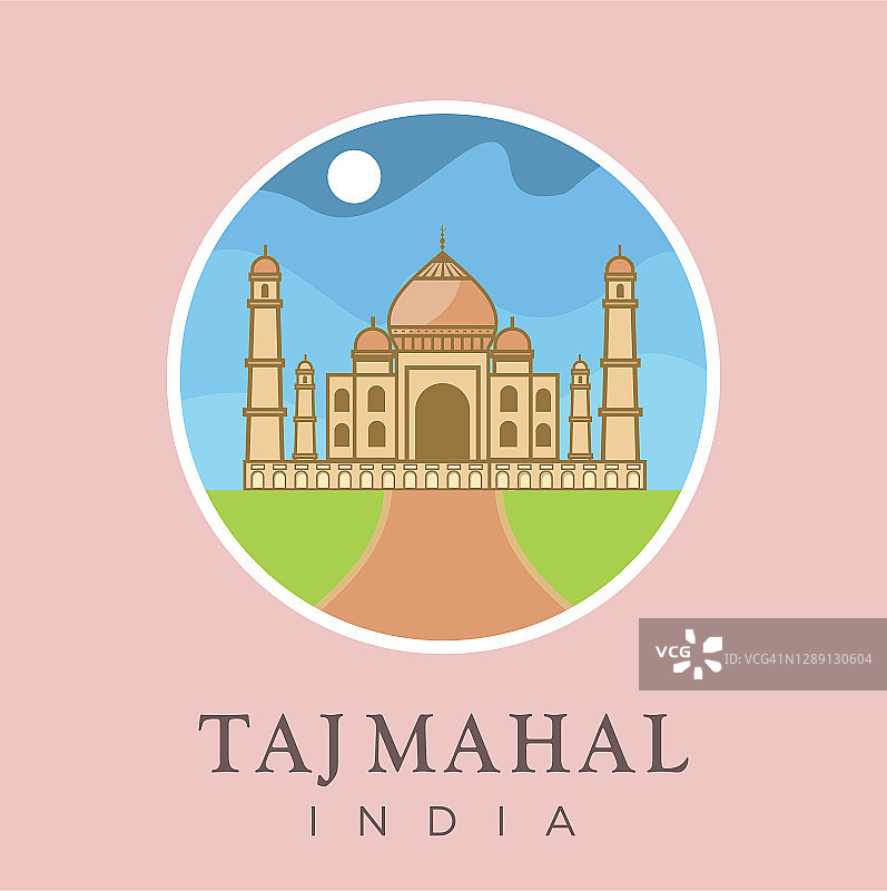 泰姬陵，阿格拉，北方邦，印度地标性设计矢量插图。印度旅游和景点，地标，旅游传统文化和宗教图片素材