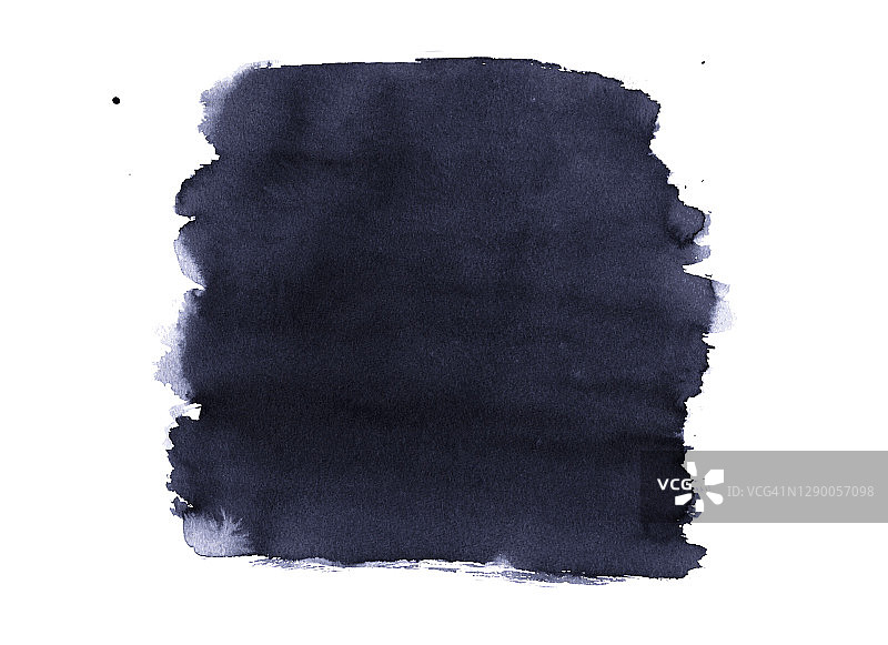 在白纸背景中间孤立的深蓝色墨水染色-矢量抽象插图与不规则钩状边缘的方形多层染色-带纹理的卡片设计元素图片素材
