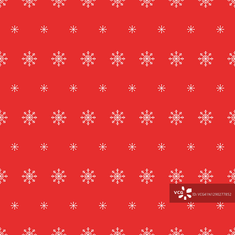 雪花无缝模式。红色背景上的雪。抽象墙纸，包装装饰。圣诞假期快乐，新年庆祝快乐图片素材
