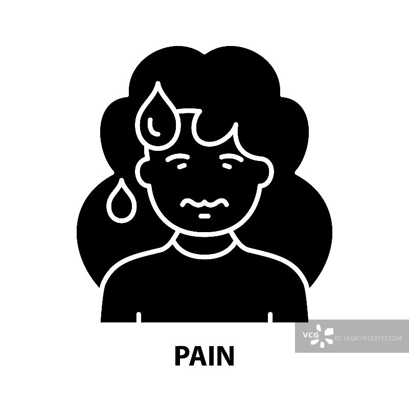 疼痛图标，黑色矢量符号与可编辑的笔画，概念说明图片素材