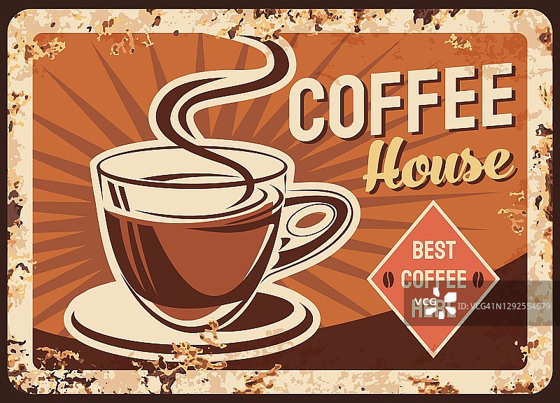 咖啡，咖啡铁板生锈海报，招牌复古图片素材