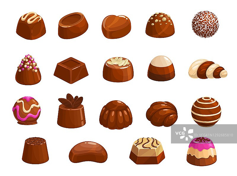 巧克力糖果矢量图标。甜的甜点集图片素材