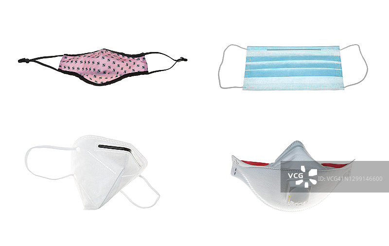 4种不同等级的防护口罩。图片素材