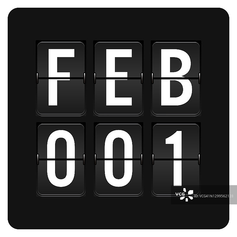 2月1日-每日日历和黑色翻转记分牌数字计时器与日期图片素材