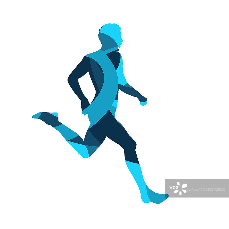 跑步的人，抽象的蓝色矢量剪影图片素材