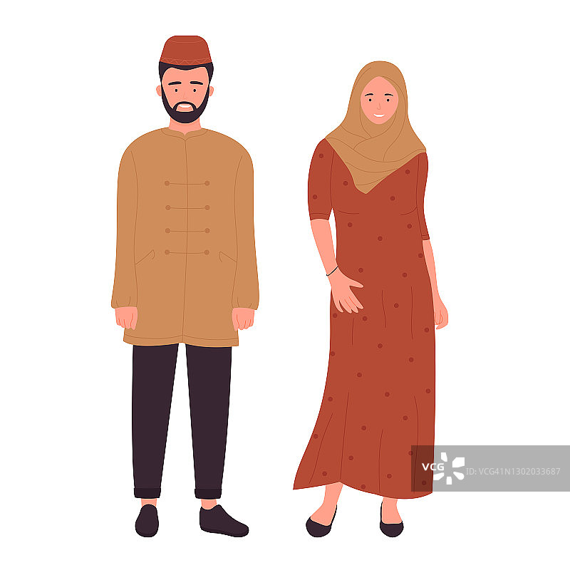 穆斯林家庭或夫妻，阿拉伯年轻的丈夫和妻子站在一起图片素材
