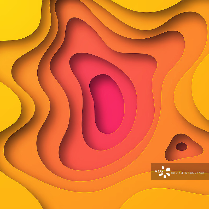 剪纸背景-橙色抽象波浪形状-时尚的3D设计图片素材