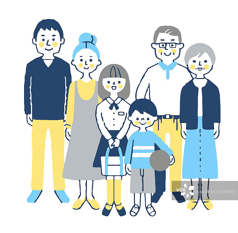 第三代家庭的插图，6人图片素材