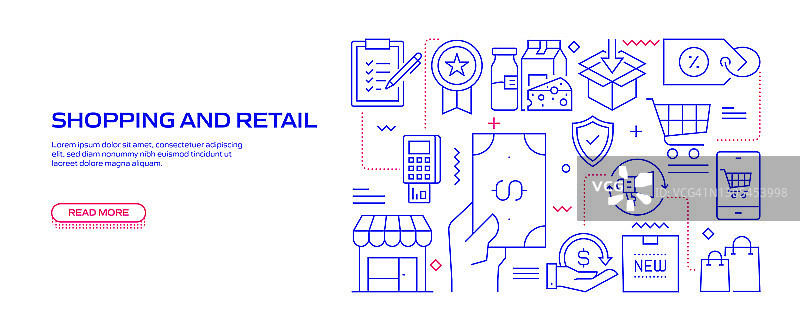 购物和零售相关的现代线条风格矢量插图图片素材
