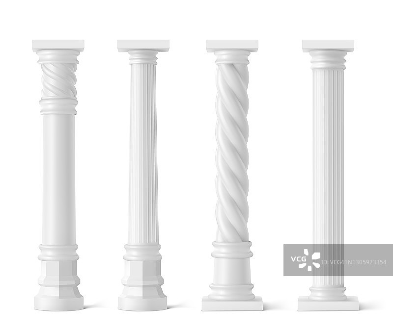 古色古香的柱子被孤立在白色的背景上图片素材