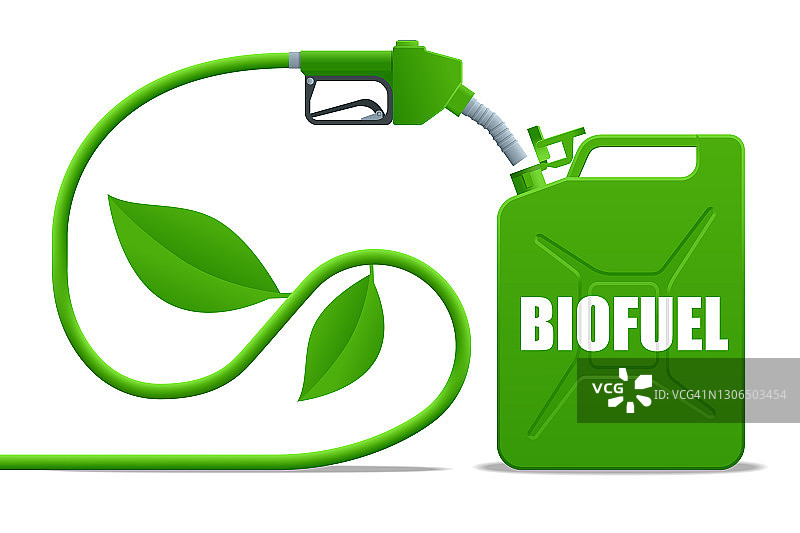 生物燃料桶。气泵喷嘴和绿色jerrycan。绿色能源。49、拯救地球，生态环保，替代能源。图片素材