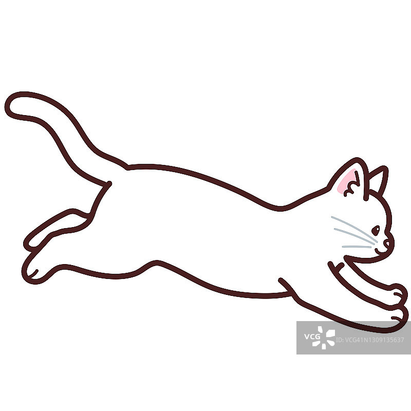 简单可爱的白猫跳跃在侧视图概述图片素材