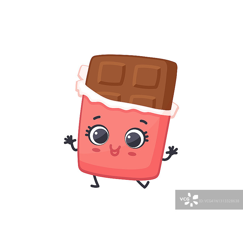 卡通可爱人物牛奶巧克力棒，红色包装的甜零食。图片素材